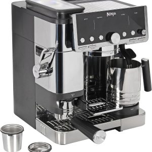 قهوه ساز 3 در 1 Ninja Luxe Pro، دستگاه اسپرسو برای لاته، کاپوچینو و دم سرد با آسیاب داخلی دانه و کف کننده شیر، قهوه ساز با 5 حالت از پیش تعیین شده برای فوم شیر، نقره ای، ES701EU