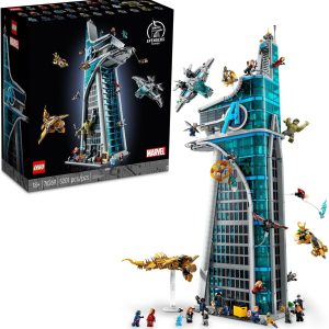 کیت ساخت برج LEGO Marvel Avengers، بازسازی تفصیلی HQ نمادین با صحنه‌های فیلم کلاسیک، 31 فیگور و لوازم جانبی معتبر، هدیه برای طرفداران مارول و سازندگان مدل، 76269